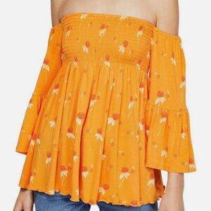 NWT Free People "Lana" Off the Shoulder Tunic Golden Poppy Retail $98 Boho